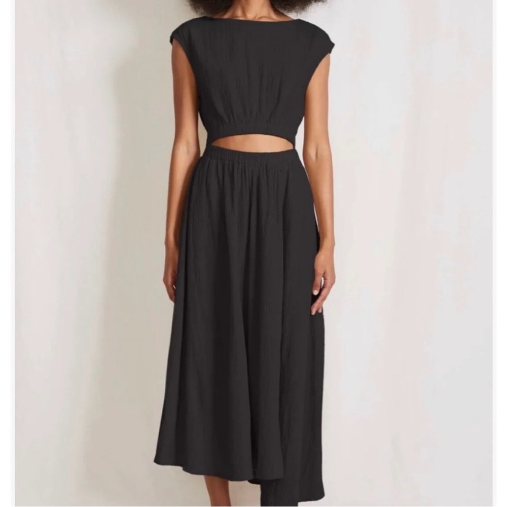 Apiece Apart Black Marietta Dress Organic Cotton Cutout Midi Sz S